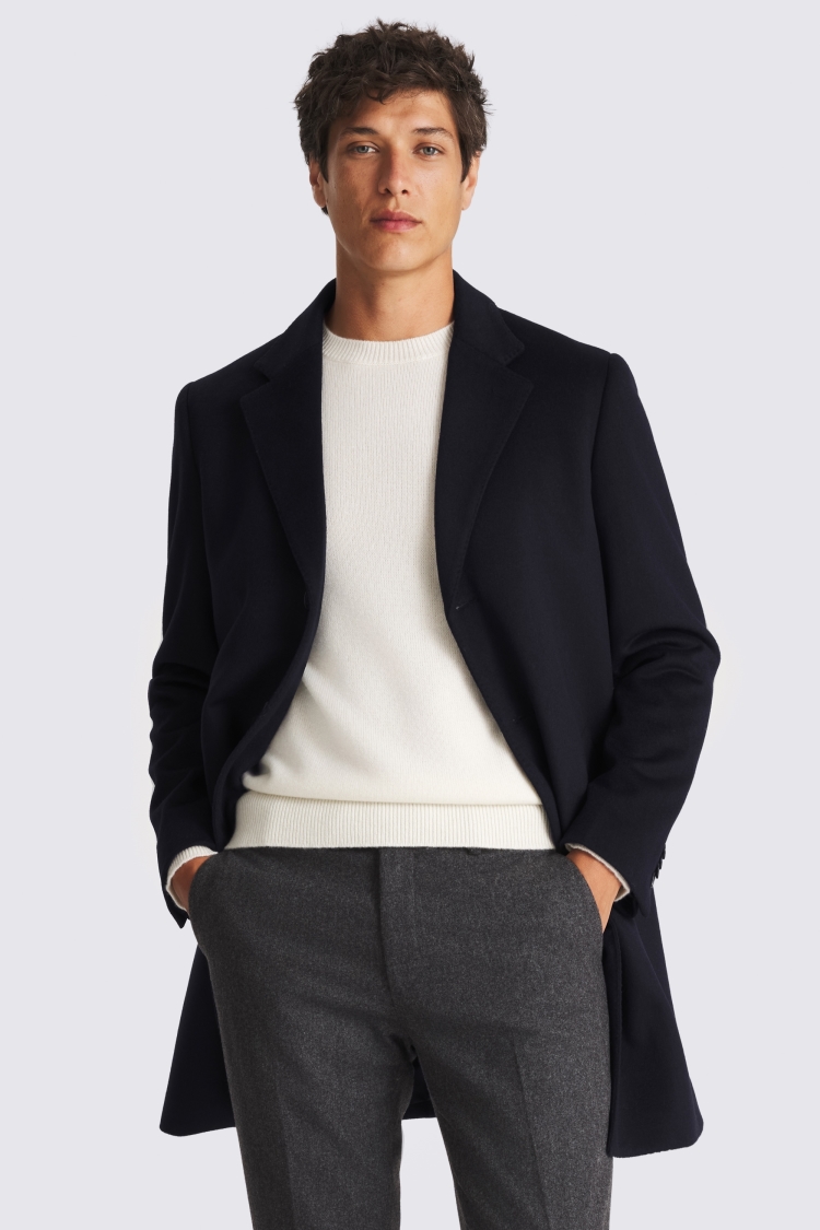 Navy Wool Blend Overcoat